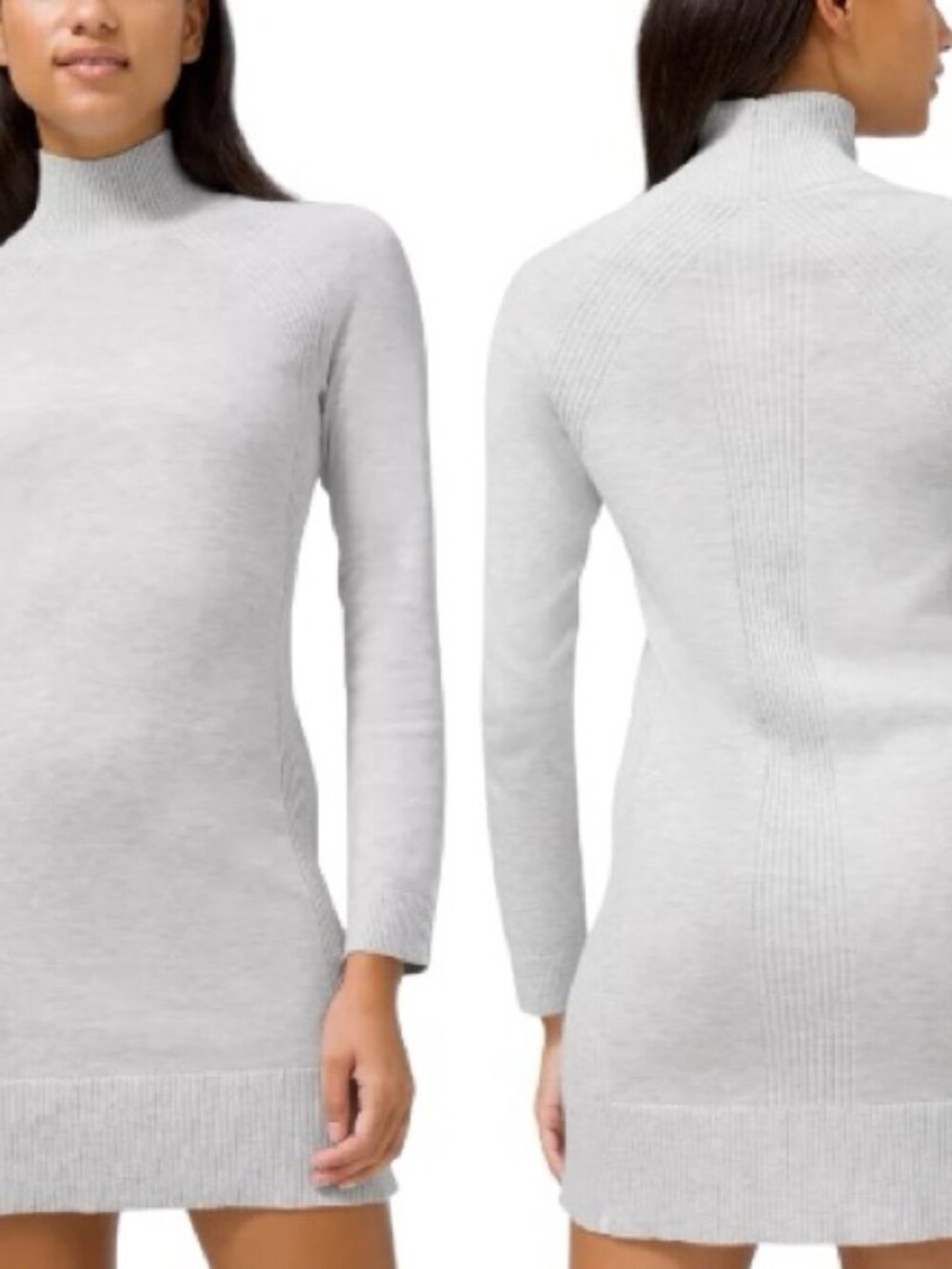 LULULEMON Keep it Cozy Sweater Dress Womens 10 Short Gray Knit Mock‎ Long Sleeve